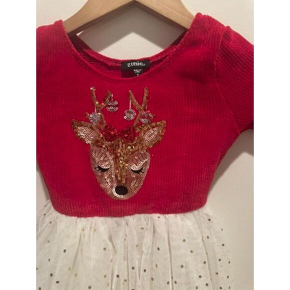NWOT Zunie Reindeer Tulle Christmas Holiday Red Girl Dress Size 4 - Picture 5 of 10